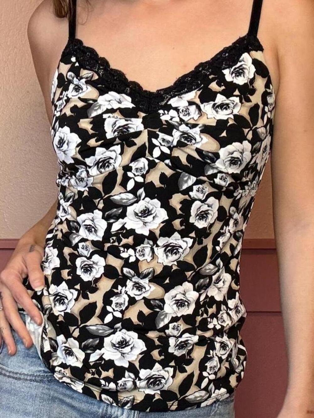 2000s floral lace top White House Black Market y2k going out chic